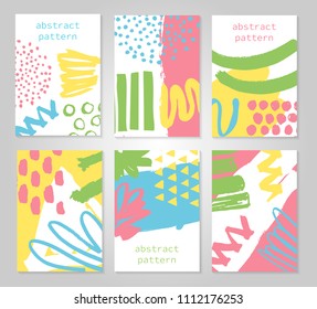 Abstract colorful backgrounds set. Hand drawn templates for card, flyer and invitation design. Vector illustration.