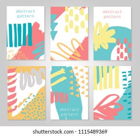 Abstract colorful backgrounds set. Hand drawn templates for card, flyer and invitation design. Vector illustration.