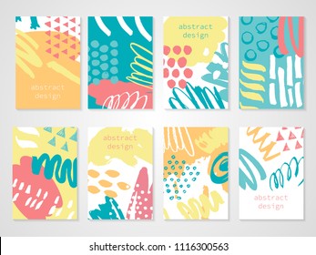Abstract colorful backgrounds set. Hand drawn templates for card, flyer and invitation design. Vector illustration