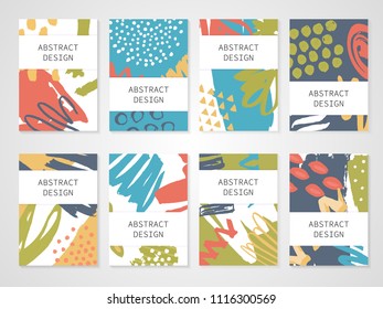 Abstract colorful backgrounds set. Hand drawn templates for card, flyer and invitation design. Vector illustration