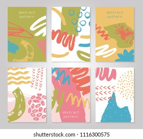 Abstract colorful backgrounds set. Hand drawn templates for card, flyer and invitation design. Vector illustration