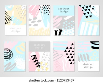Abstract colorful backgrounds set. Hand drawn templates for card, flyer and invitation design. Vector illustration.