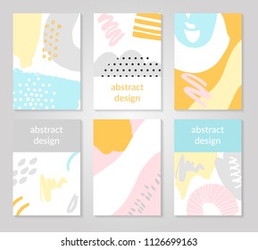 Abstract colorful backgrounds set. Hand drawn templates for card, flyer and invitation design. Vector illustration.