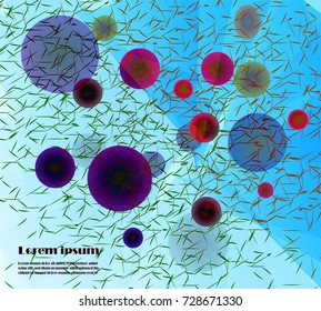 Abstract colorful balls and lined pattern on blue background with Sample Text,Vector illustration.