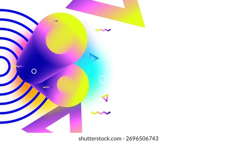 Fundo de banner colorido abstrato. Design do layout da apresentação. megafone 3D e forma geométrica. 