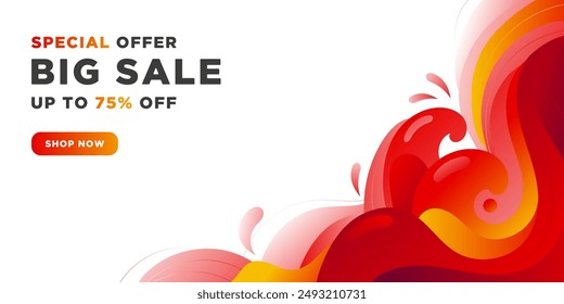 Abstract colorful banner is a big sale. Up to 75% off. 3d liquid paint.