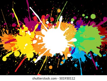 abstract colorful banner with paint stains and splatters on a black background