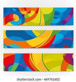 Bandeiras coloridas abstratas em transparente. Modelo de design moderno