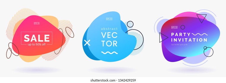 Abstract colorful banners set isolated on white background. Geometric shapes with gradient fill. Modern badges with place for text. Applicable for advertising, invitation, price tags. Vector eps 10. Abstract colorful banners set isolated on white background. Geometric shapes with gradient fill. Modern badges with place for text. Applicable for advertising, invitation, price tags. Vector eps 10.