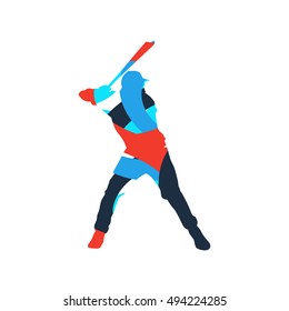 Abstract colorful baseball player. Man is playing baseball, vector silhouette. Team sport
