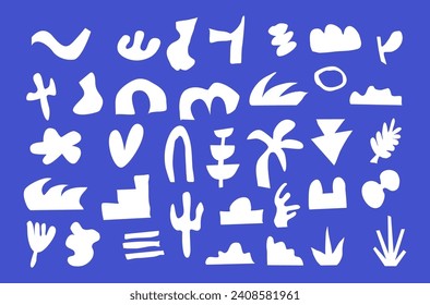 Abstract colorful basic organic shape doodle set. Random childish doodle cutouts. geometric tropical leaf and decorative art collection isolated background. minimal matisse set vector illustration