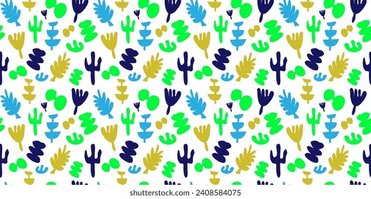 Abstract colorful basic organic shape seamless pattern doodle set. Random childish doodle cutouts. geometric tropical leaf and decorative art collection. minimal matisse set vector illustration
