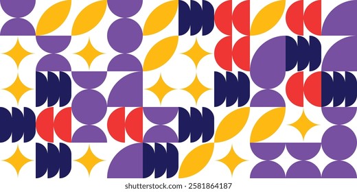 Abstract colorful Bauhaus geometric pattern background, vector art design. 