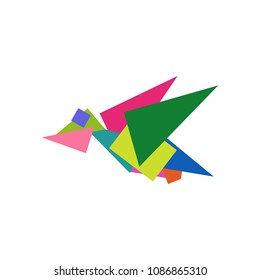 Abstract, colorful bird, pelican, animal. Geometric, fashionable design. Modern, children's style. Vector illustration.