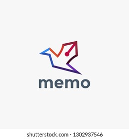 Abstract colorful bird pen logo icon vector template on white background