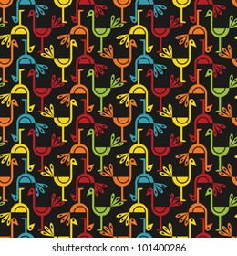 Abstract colorful birds texture print background. Seamless pattern. Vector.