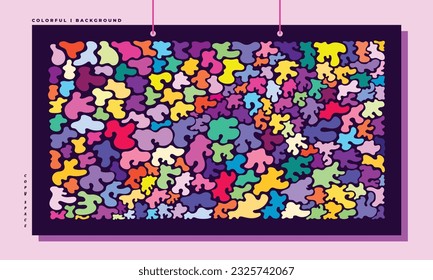 Resumen del conjunto de espacio de copia de la plantilla de fondo de blobs colorido. Diseño de fondo de doodle dibujado a mano para afiches, banner, página de inicio, revista, folleto o volante.
