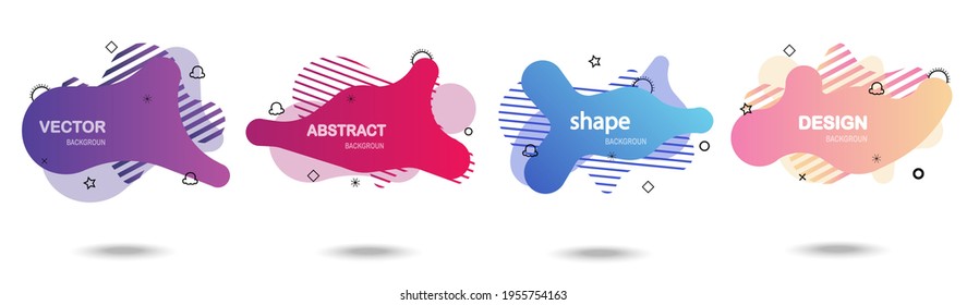 Abstract colorful blobs set.Set of isolated abstract aqua spot with gradient or dynamic color.Abstract liquid shape. Fluid design. Isolated gradient waves with geometric lines,Vector illustration.