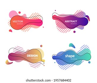Abstract colorful blobs set.Set of isolated abstract aqua spot with gradient or dynamic color.Abstract liquid shape. Fluid design. Isolated gradient waves with geometric lines,Vector illustration.
