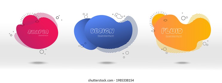 Abstract colorful blobs set.Set of isolated abstract aqua spot with gradient or dynamic color.Abstract liquid shape. Fluid design. Isolated gradient waves with geometric lines,Vector illustration.