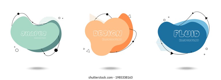 Resumen de los blobs coloridos.Conjunto de manchas acuáticas abstractas aisladas con un color gradiente o dinámico.Forma líquida abstracta. Diseño fluido. Olas de gradiente aisladas con líneas geométricas,Ilustración vectorial.