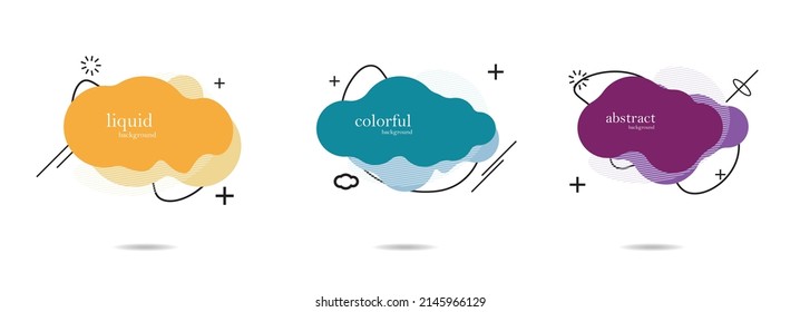 Abstract colorful blobs set.Set of isolated abstract aqua spot with gradient or dynamic color.Abstract liquid shape. Fluid design. Isolated gradient waves with geometric lines,Vector illustration.
