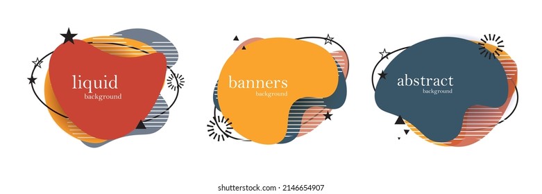 Abstract colorful blobs set.Set of isolated abstract aqua spot with gradient or dynamic color.Abstract liquid shape. Fluid design. Isolated gradient waves with geometric lines,Vector illustration.