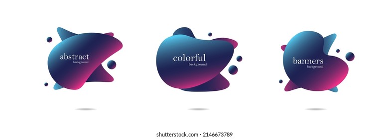 Abstract colorful blobs set.Set of isolated abstract aqua spot with gradient or dynamic color.Abstract liquid shape. Fluid design. Isolated gradient waves with geometric lines,Vector illustration.