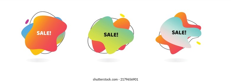 Abstract colorful blobs set.Set of isolated abstract aqua spot with gradient or dynamic color.Abstract liquid shape. Fluid design. gradient waves with geometric lines,Vector illustration.