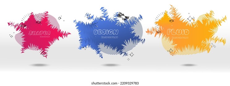 Abstract colorful blobs set.Set of isolated abstract aqua spot with gradient or dynamic color.Abstract liquid shape. Fluid design. Isolated gradient waves with geometric lines,Vector illustration.