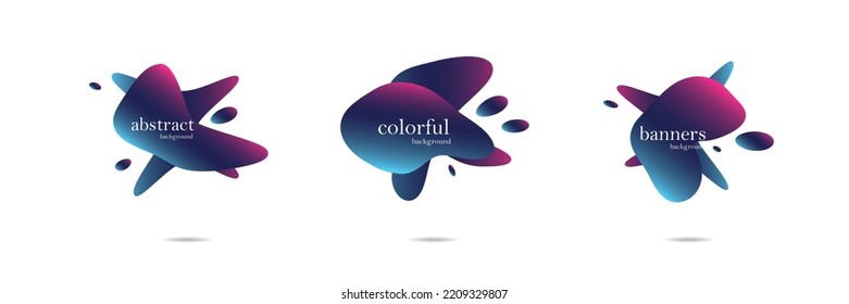 Resumen de los blobs coloridos.Conjunto de manchas acuáticas abstractas aisladas con un color gradiente o dinámico.Forma líquida abstracta. Diseño fluido. Olas de gradiente aisladas con líneas geométricas,Ilustración vectorial.