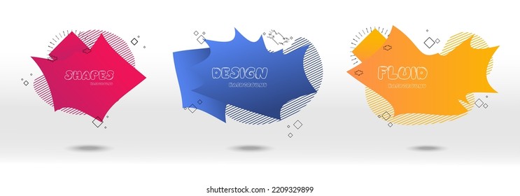 Abstrakte bunter Flecken Set.Set von abstrakten abstrakten Wasserflecken mit Farbverlauf-oder dynamische Farbe.Abstrakte flüssige Form. Flüssigkeitsdesign. Isolierte Farbverlauf-Wellen mit geometrischen Linien, Vektorgrafik.