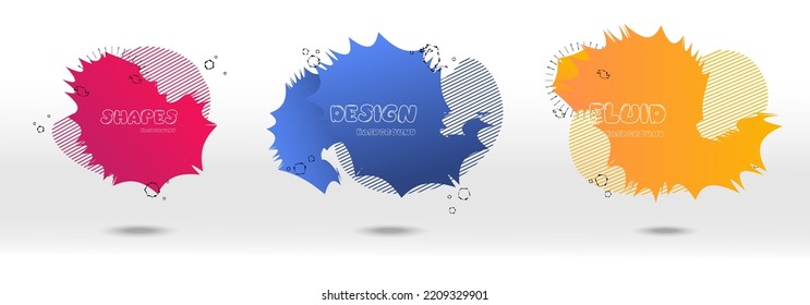 Abstract colorful blobs set.Set of isolated abstract aqua spot with gradient or dynamic color.Abstract liquid shape. Fluid design. Isolated gradient waves with geometric lines,Vector illustration.
