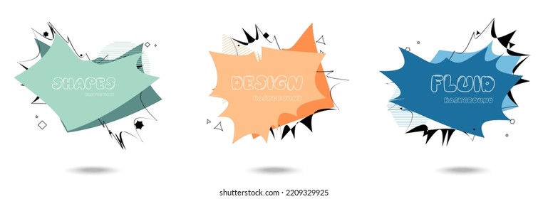 Abstract colorful blobs set.Set of isolated abstract aqua spot with gradient or dynamic color.Abstract liquid shape. Fluid design. Isolated gradient waves with geometric lines,Vector illustration.