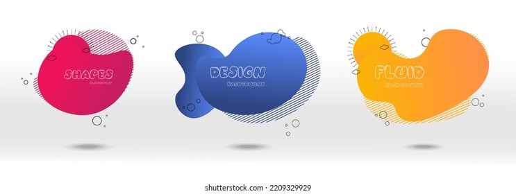 Resumen de los blobs coloridos.Conjunto de manchas acuáticas abstractas aisladas con un color gradiente o dinámico.Forma líquida abstracta. Diseño fluido. Olas de gradiente aisladas con líneas geométricas,Ilustración vectorial.