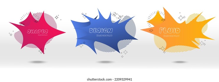 Abstract colorful blobs set.Set of isolated abstract aqua spot with gradient or dynamic color.Abstract liquid shape. Fluid design. Isolated gradient waves with geometric lines,Vector illustration.