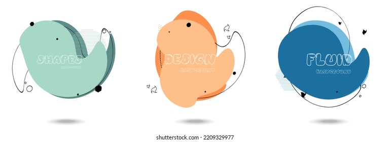 Abstract colorful blobs set.Set of isolated abstract aqua spot with gradient or dynamic color.Abstract liquid shape. Fluid design. Isolated gradient waves with geometric lines,Vector illustration.