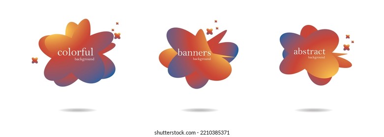 Abstract colorful blobs set.Set of isolated abstract aqua spot with gradient or dynamic color.Abstract liquid shape. Fluid design. Isolated gradient waves with geometric lines,Vector illustration.