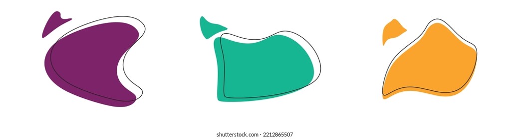 Abstract colorful blobs set.Set of isolated abstract aqua spot with gradient or dynamic color.Abstract liquid shape. Fluid design. Isolated gradient waves with geometric lines,Vector illustration.