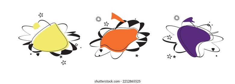 Abstract colorful blobs set.Set of isolated abstract aqua spot with gradient or dynamic color.Abstract liquid shape. Fluid design. Isolated gradient waves with geometric lines,Vector illustration.