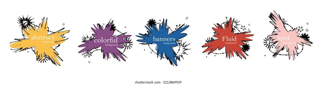 Abstrakte bunter Flecken Set.Set von abstrakten abstrakten Wasserflecken mit Farbverlauf-oder dynamische Farbe.Abstrakte flüssige Form. Flüssigkeitsdesign. Isolierte Farbverlauf-Wellen mit geometrischen Linien, Vektorgrafik.