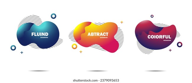 Abstract colorful blobs set.Set of isolated abstract aqua spot with gradient or dynamic color.Abstract liquid shape. Fluid design. Isolated gradient waves with geometric lines,Vector illustration.