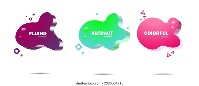 Abstract colorful blobs set.Set of isolated abstract aqua spot with gradient or dynamic color.Abstract liquid shape. Fluid design. Isolated gradient waves with geometric lines,Vector illustration.