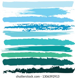 abstract colorful blue and green paint brush and scribble horizontal lines pattern background