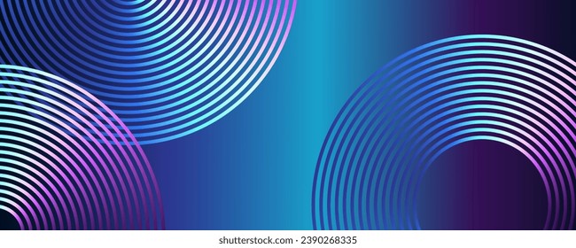 Abstract colorful blue green purple rounded lines glowing on dark blue background. Modern shiny geometric stripes circle lines. Futuristic digital, technology, modern concept. Vector illustration