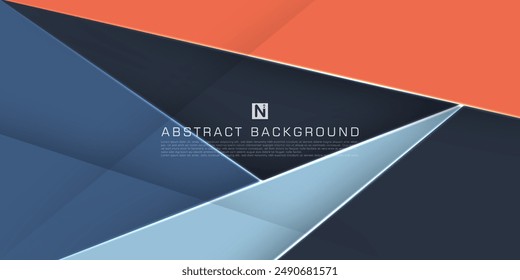 Abstractas triángulo azul y naranja colorido en diseño geométrico de color oscuro. Ilustración de fondo futurista de corte de papel superpuesto moderno. Vector Eps10