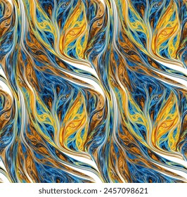 Abstract colorful blue and orange tropical leaves. Surreal organic background close-up. Psychedelic digital fractal art. 3D rendering.