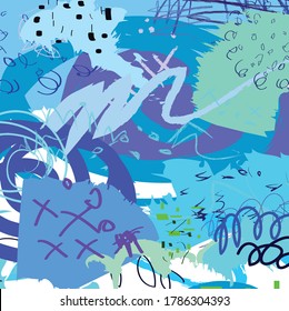Abstract colorful blue paint brush and strokes, scribble pattern background. colorful blue sky nice brush strokes and hand drawn backdrop. modern beautiful grunge and stripes background