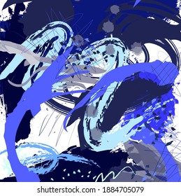 Abstract colorful blue paint brush and strokes, scribble pattern background. Creative colorful blue sky nice brush strokes and hand drawn backdrop. modern beautiful grunge and stripes background