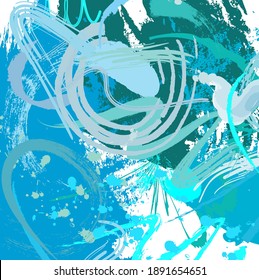 Abstract colorful blue paint brush and strokes, scribble pattern background. colorful nice blue sky  hand drawn for your design. modern beautiful grunge .  creative cute drawing kids style.
